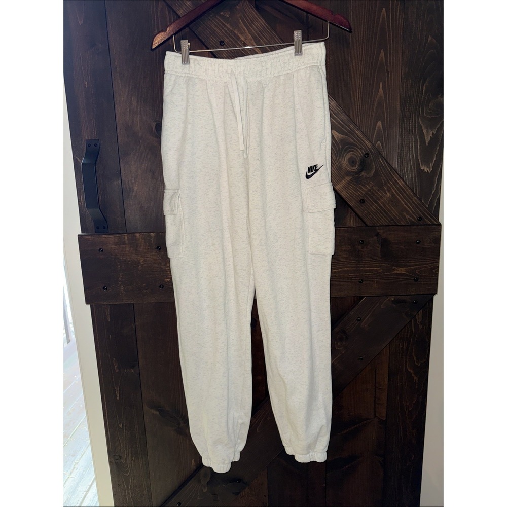 Nike‎ Fleece Womens Mid-Rise Oversized Cargo Sweatpants Off White Size Small